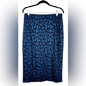 Banana Republic Animal Print Blue and Black Zipper Back Midi Pencil Skirt💕